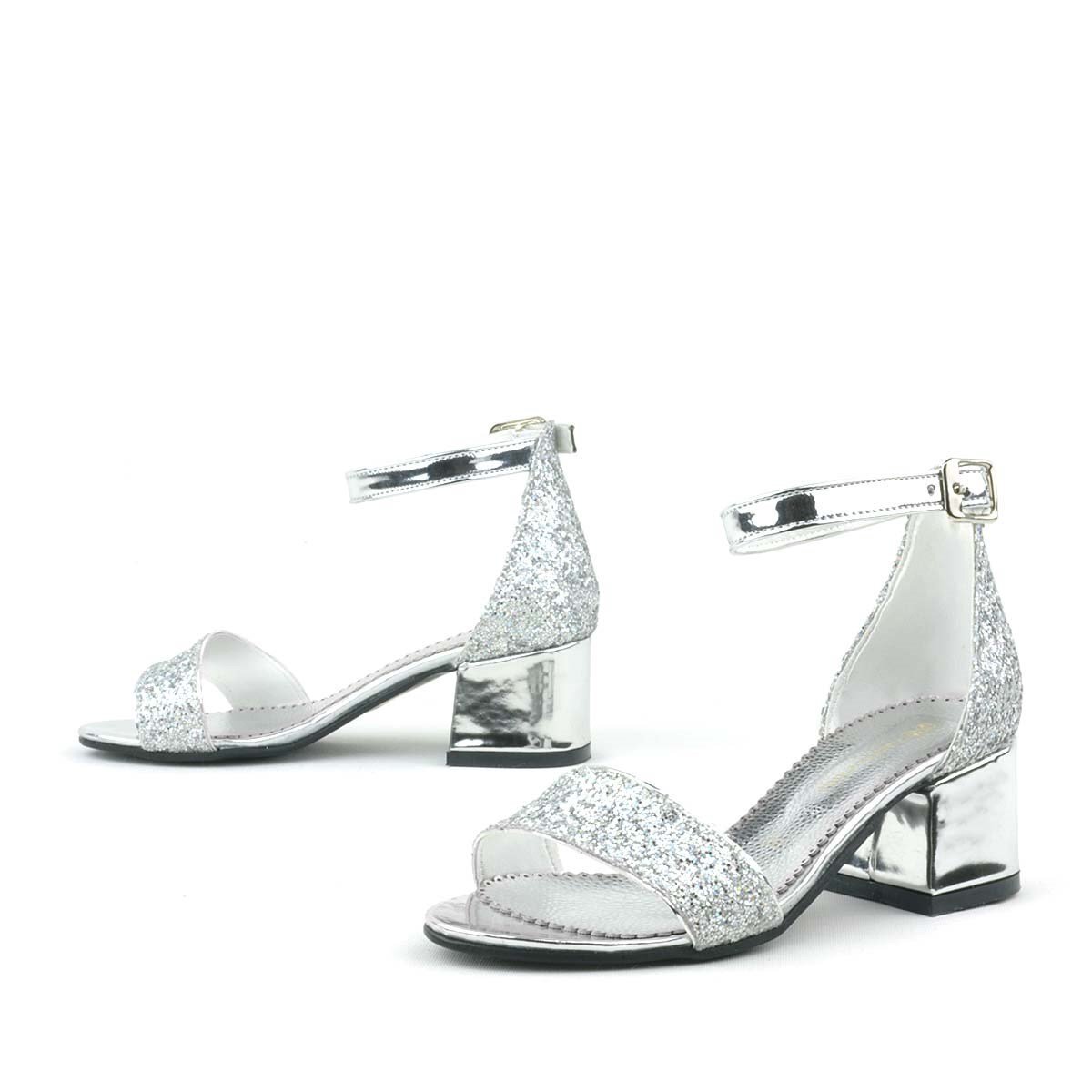 Elsa Gümüş Simli Kalın Topuklu Tek Bant Kız Çocuk Abiye Ayakkabı - 6