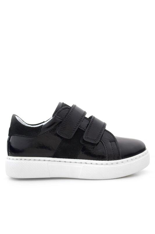 Hakiki Deri Parlak Siyah Cırt Cırtlı Kız Çocuk Spor Ayakkabı - 2