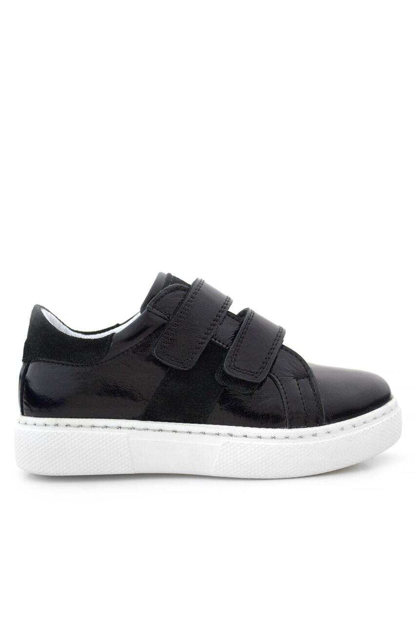 Hakiki Deri Parlak Siyah Cırt Cırtlı Kız Çocuk Spor Ayakkabı - 2