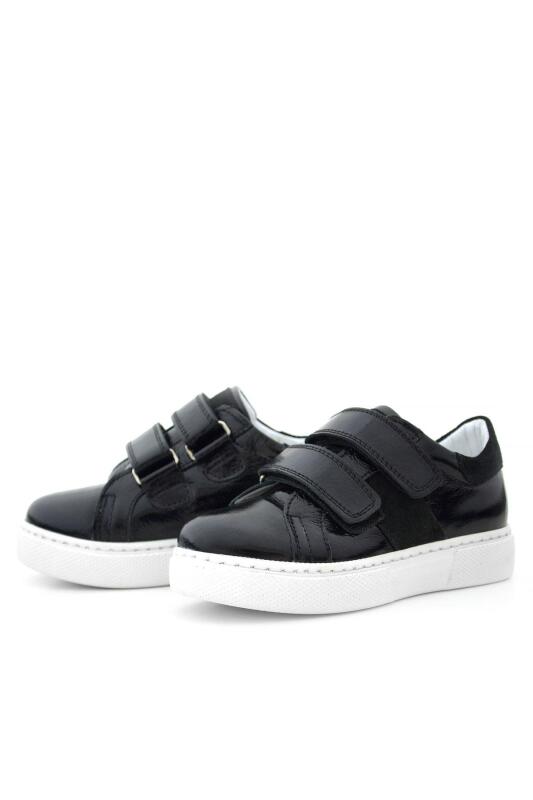 Hakiki Deri Parlak Siyah Cırt Cırtlı Kız Çocuk Spor Ayakkabı - 5