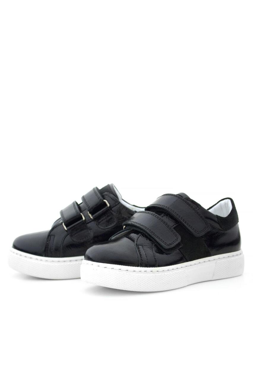 Hakiki Deri Parlak Siyah Cırt Cırtlı Kız Çocuk Spor Ayakkabı - 5