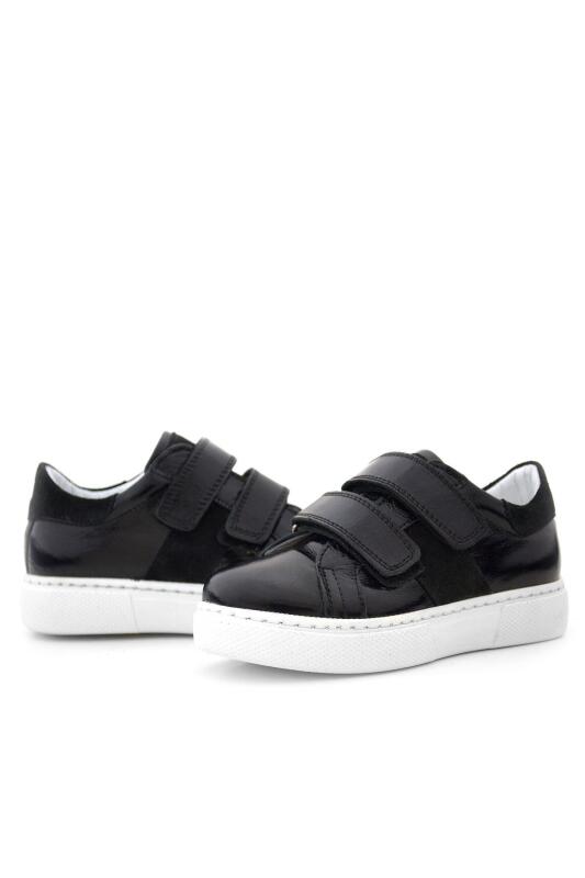 Hakiki Deri Parlak Siyah Cırt Cırtlı Kız Çocuk Spor Ayakkabı - 7