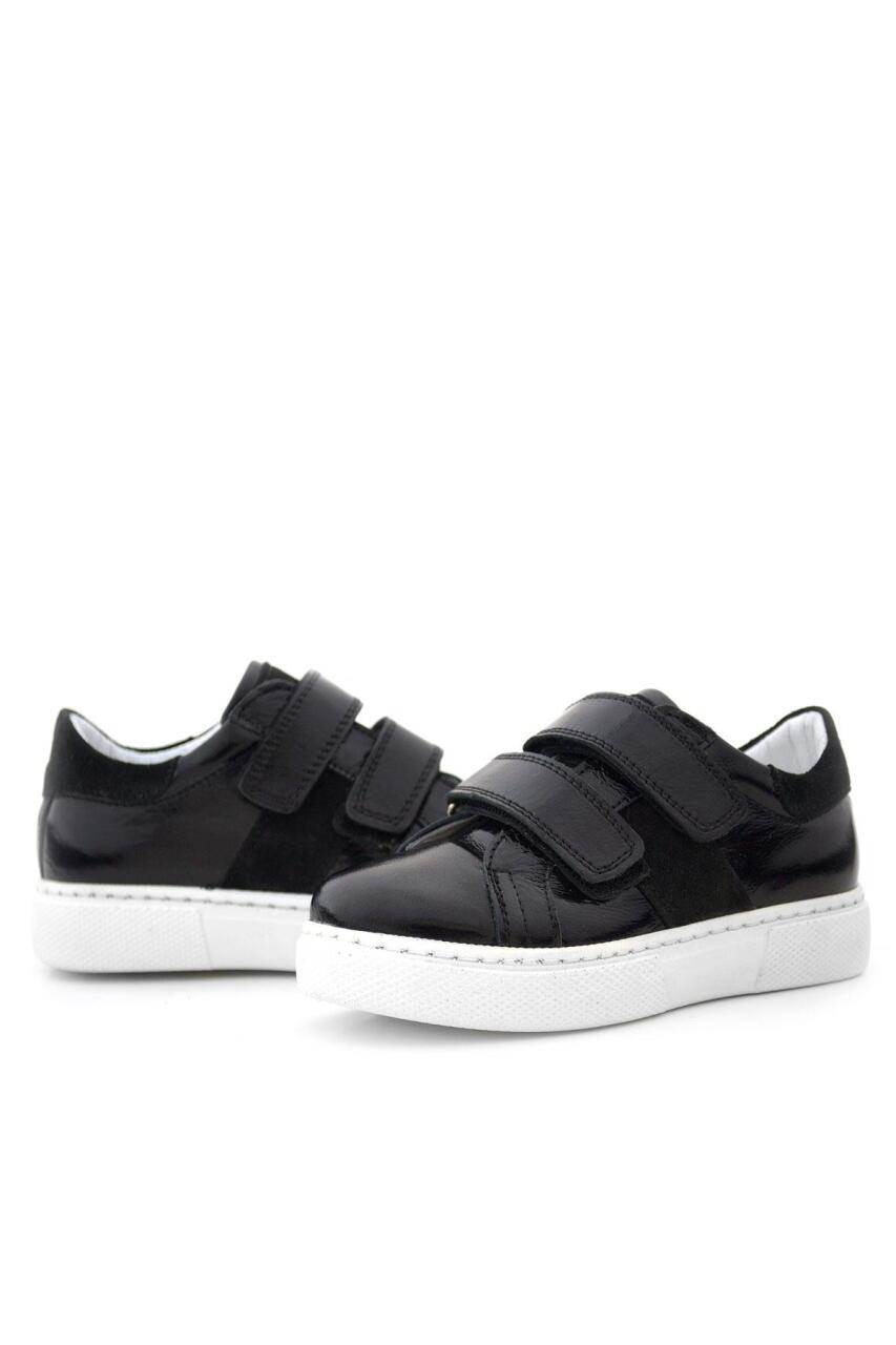 Hakiki Deri Parlak Siyah Cırt Cırtlı Kız Çocuk Spor Ayakkabı - 7