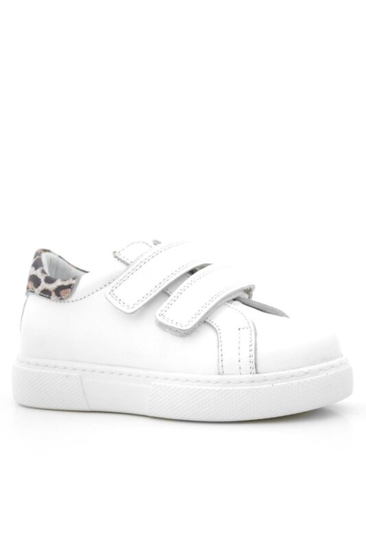 Hakiki Deri Beyaz Cırt Cırtlı Leopar Desenli Kız Çocuk Spor Ayakkabı - hapshoe kids
