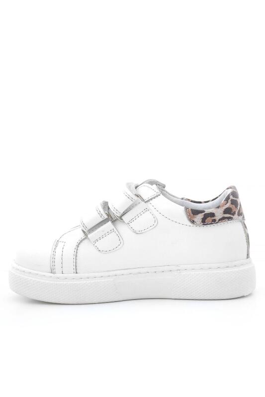 Hakiki Deri Beyaz Cırt Cırtlı Leopar Desenli Kız Çocuk Spor Ayakkabı - 3