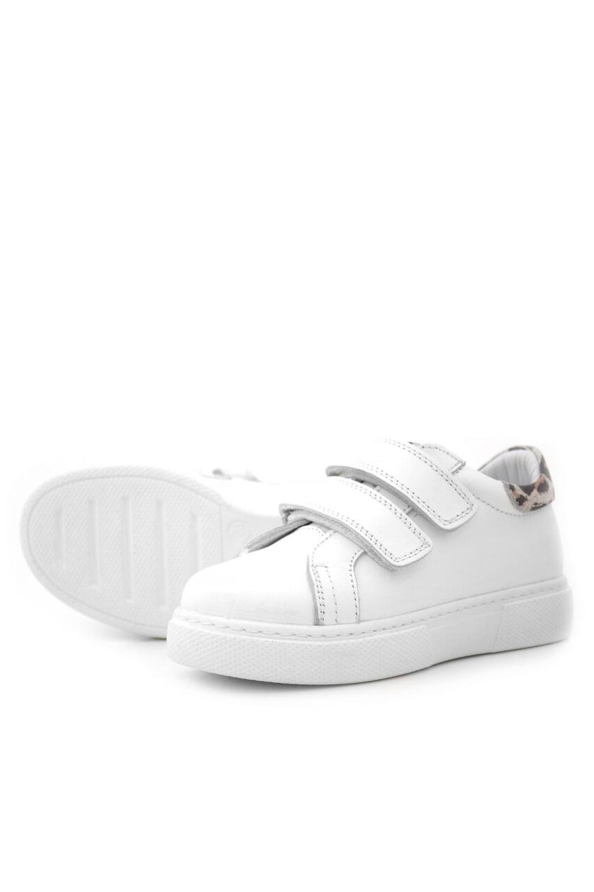 Hakiki Deri Beyaz Cırt Cırtlı Leopar Desenli Kız Çocuk Spor Ayakkabı - 5