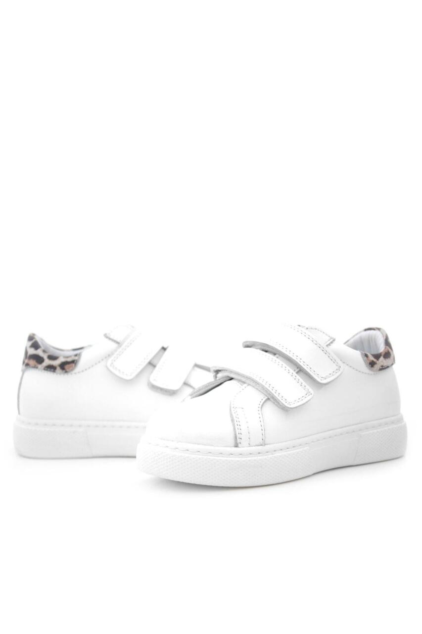Hakiki Deri Beyaz Cırt Cırtlı Leopar Desenli Kız Çocuk Spor Ayakkabı - 6