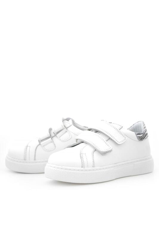 Hakiki Deri Beyaz Cırt Cırtlı Siyah Desenli Kız Çocuk Spor Ayakkabı - 2