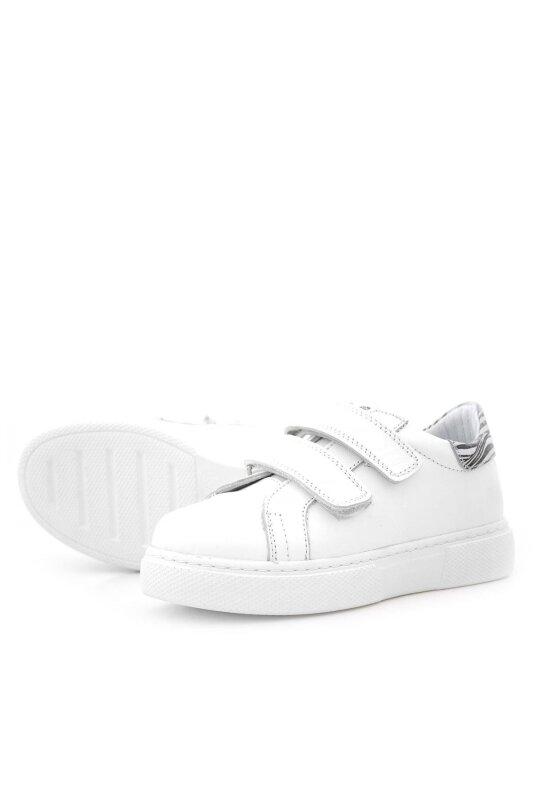 Hakiki Deri Beyaz Cırt Cırtlı Siyah Desenli Kız Çocuk Spor Ayakkabı - 3