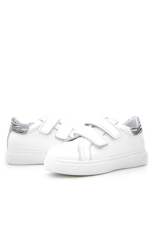 Hakiki Deri Beyaz Cırt Cırtlı Siyah Desenli Kız Çocuk Spor Ayakkabı - 4