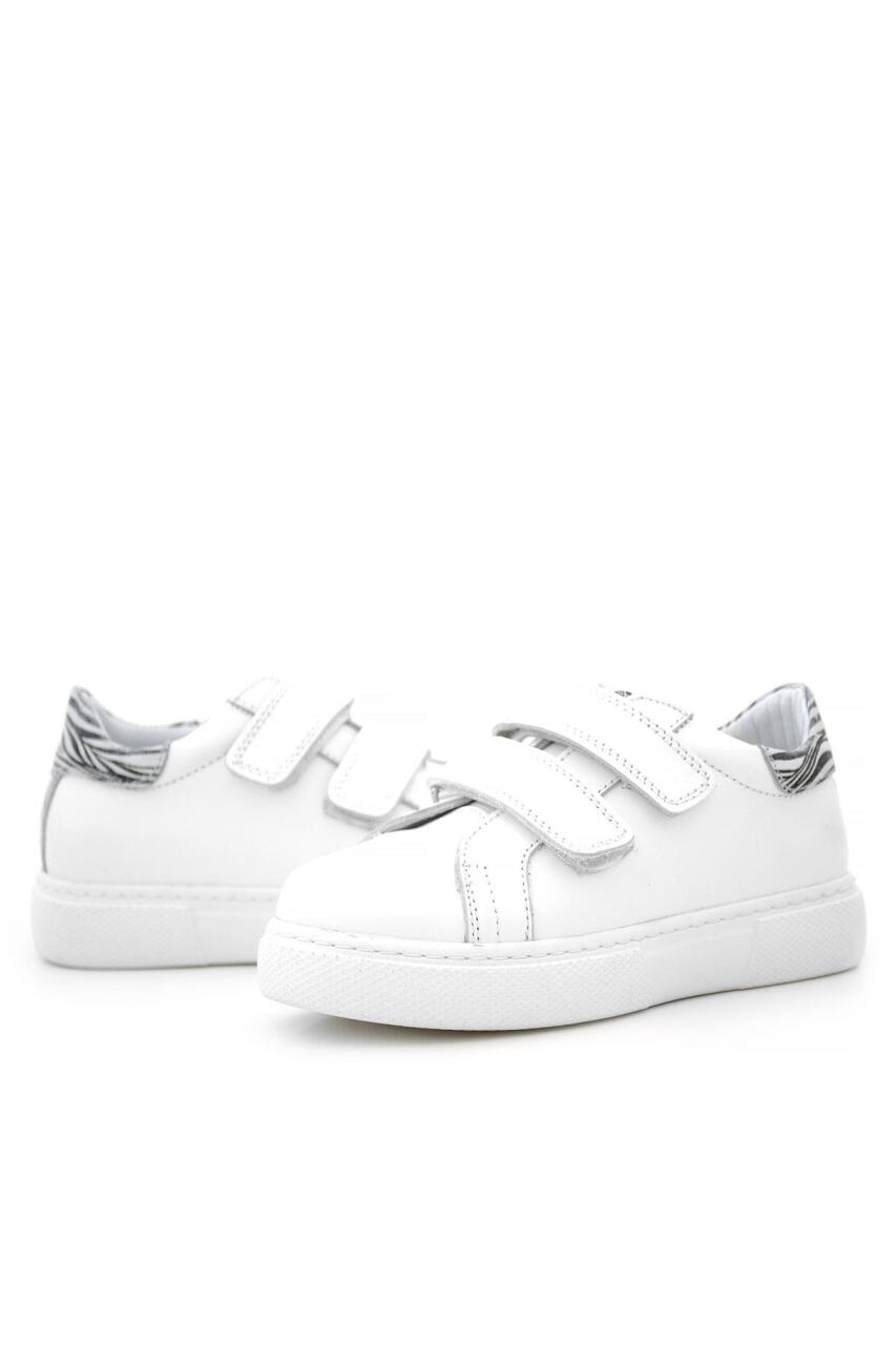 Hakiki Deri Beyaz Cırt Cırtlı Siyah Desenli Kız Çocuk Spor Ayakkabı - 4