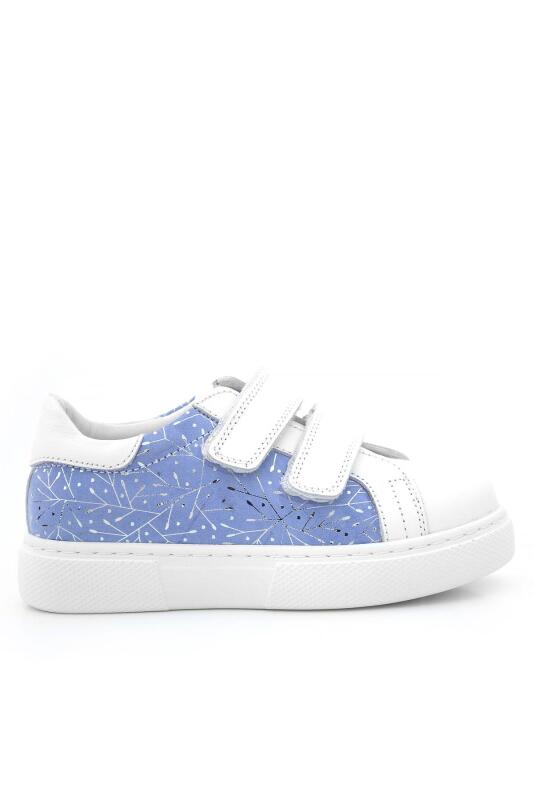 Hakiki Deri Beyaz Mavi Cırt Cırtlı Kız Çocuk Spor Ayakkabı - 2