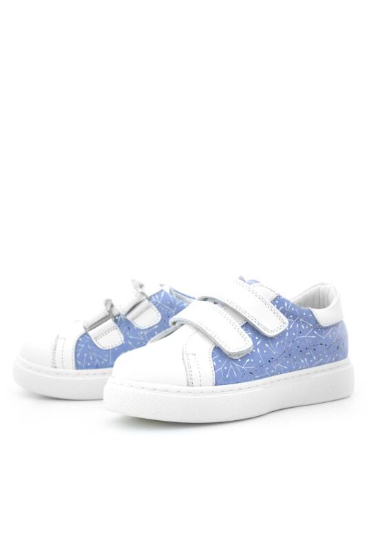 Hakiki Deri Beyaz Mavi Cırt Cırtlı Kız Çocuk Spor Ayakkabı - 5
