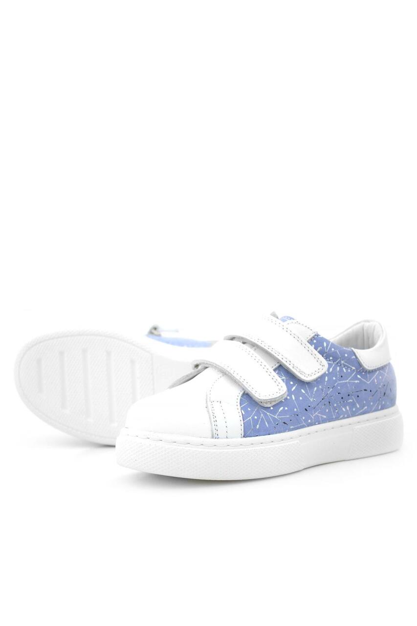 Hakiki Deri Beyaz Mavi Cırt Cırtlı Kız Çocuk Spor Ayakkabı - 6