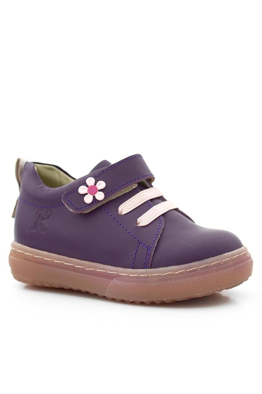 Anatomik Hakiki Deri Yumuşak Mor Çiçekli Cırtlı Kız Çocuk Ayakkabı - 2
