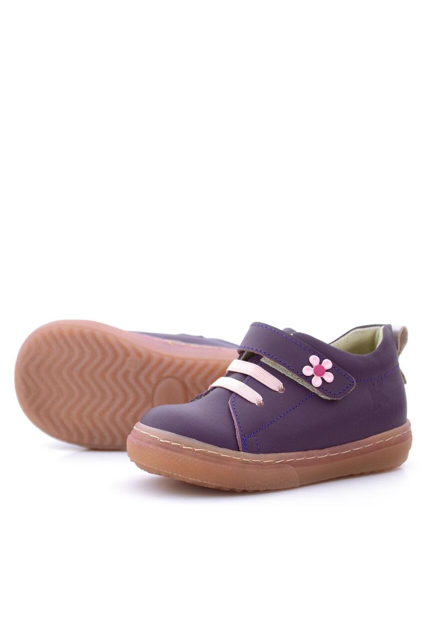Anatomik Hakiki Deri Yumuşak Mor Çiçekli Cırtlı Kız Çocuk Ayakkabı - 4