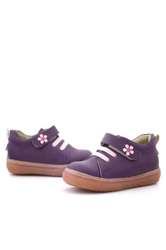 Anatomik Hakiki Deri Yumuşak Mor Çiçekli Cırtlı Kız Çocuk Ayakkabı - 5
