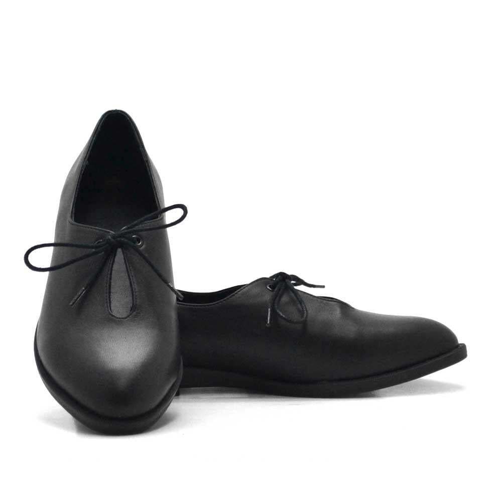 Hakiki Deri Siyah Cilt Bağcıklı Kadın Babet Ayakkabı - 4