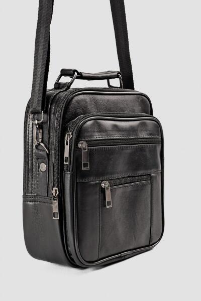 Hakiki Deri Siyah Çok Gözlü Erkek Omuz ve El Çantası - hapshoe look