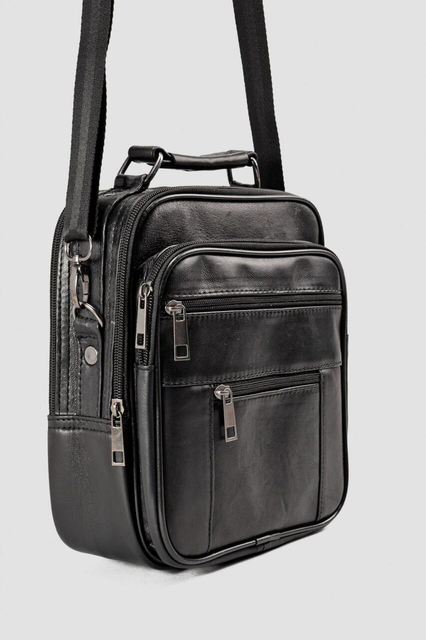 Hakiki Deri Siyah Çok Gözlü Erkek Omuz ve El Çantası - 1