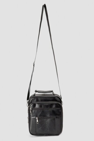 Hakiki Deri Siyah Çok Gözlü Erkek Omuz ve El Çantası - 2