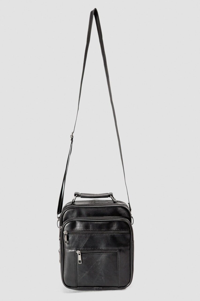 Hakiki Deri Siyah Çok Gözlü Erkek Omuz ve El Çantası - 2