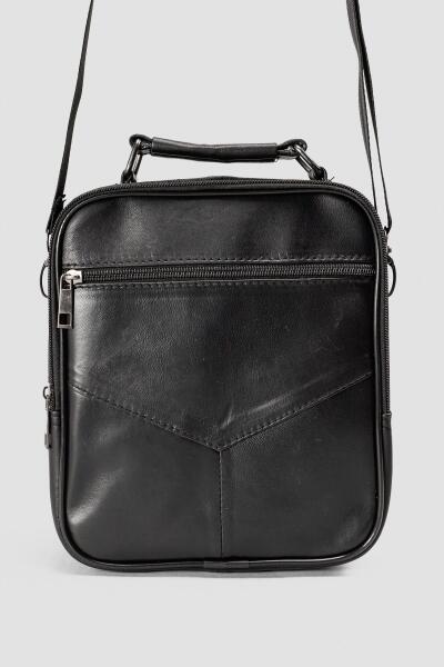 Hakiki Deri Siyah Çok Gözlü Erkek Omuz ve El Çantası - 4