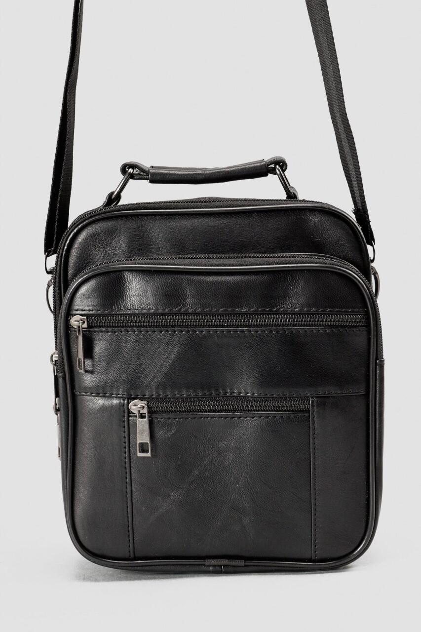 Hakiki Deri Siyah Çok Gözlü Erkek Omuz ve El Çantası - 5