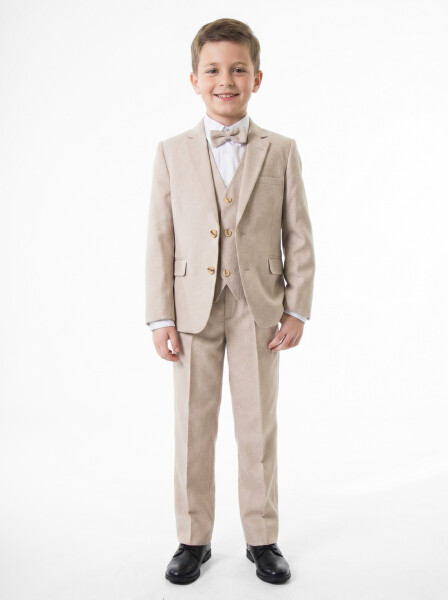 Erkek Çocuk Papiyonlu 4'lü Takım Elbise 1-13 Yaş 133 Bej - Harput