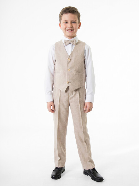 Erkek Çocuk Papiyonlu 4'lü Takım Elbise 1-13 Yaş 133 Bej - 4
