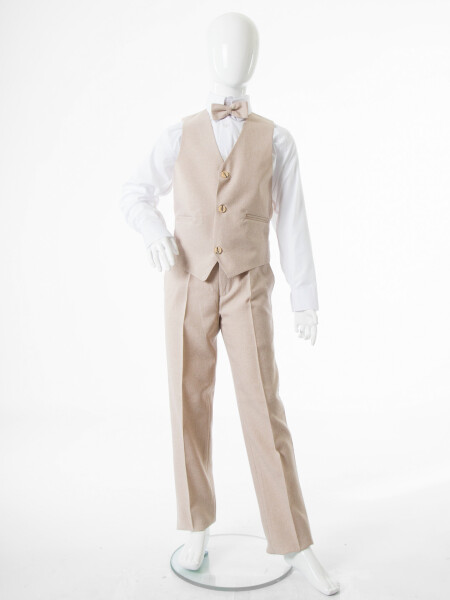 Erkek Çocuk Papiyonlu 4'lü Takım Elbise 1-13 Yaş 133 Bej - 10