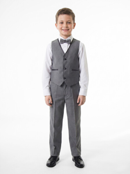 Erkek Çocuk Papiyonlu 4'lü Takım Elbise 1-13 Yaş 96 Gri - 4