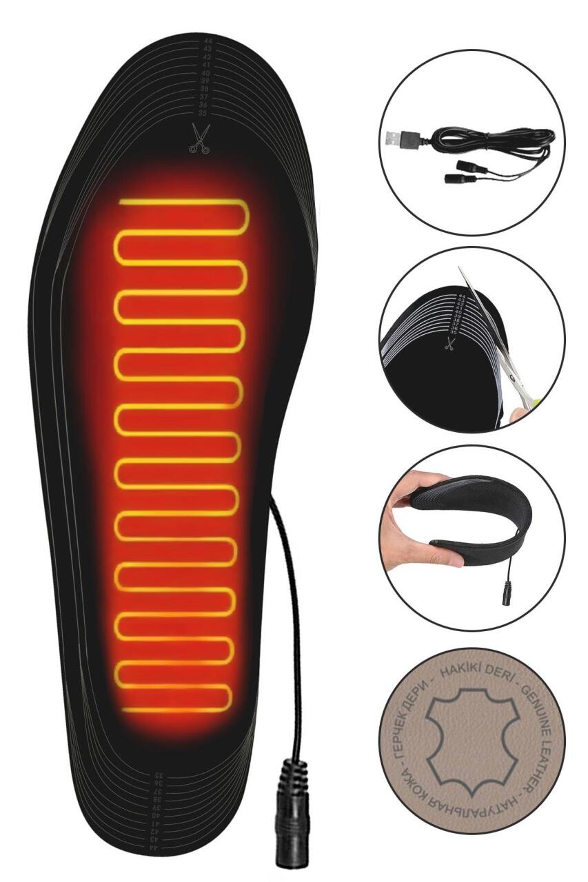 Elektrikli Taşınabilir Kablolu 35-45 Numara Deri Bej Isıtıcılı Ayakkabı Tabanlığı - 1