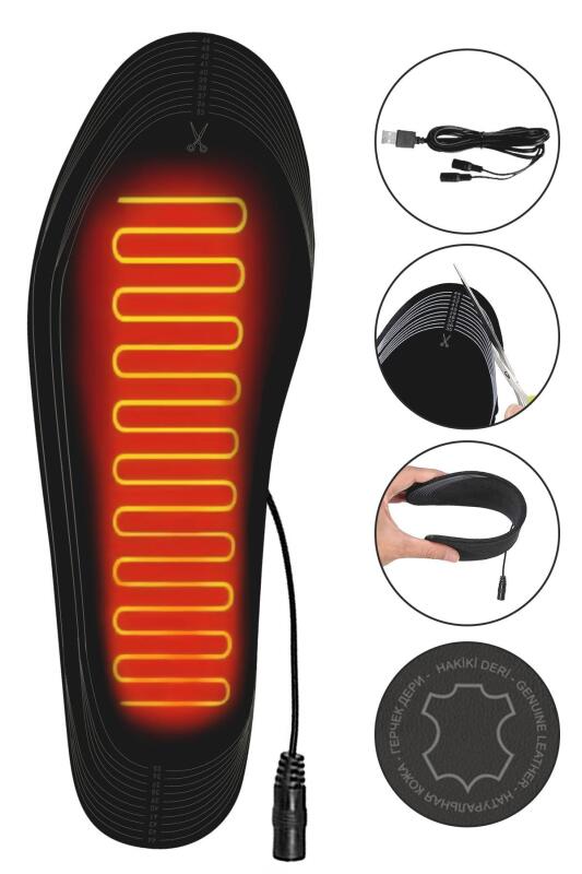 Elektrikli Taşınabilir Kablolu 35-45 Numara Deri Gri Isıtıcılı Ayakkabı Tabanlığı - Heep
