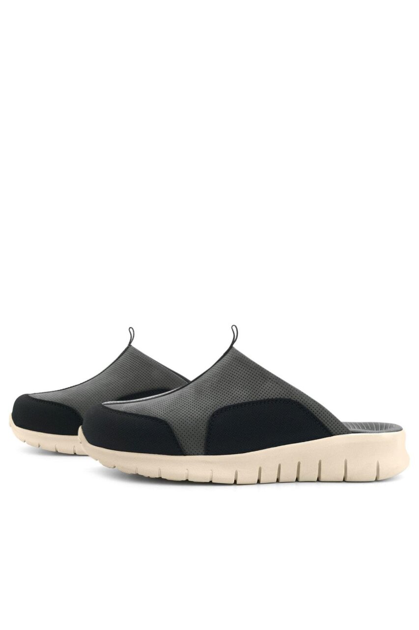 Heep Medikal Hakiki Deri Gri Siyah Krem Tabanlı Comfort Spor Terlik - 6