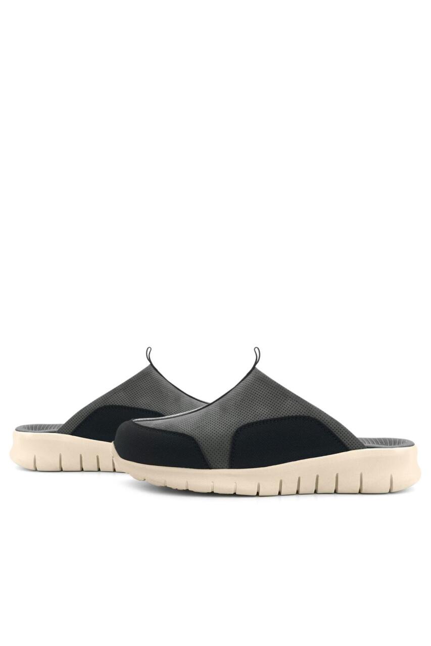 Heep Medikal Hakiki Deri Gri Siyah Krem Tabanlı Comfort Spor Terlik - 8