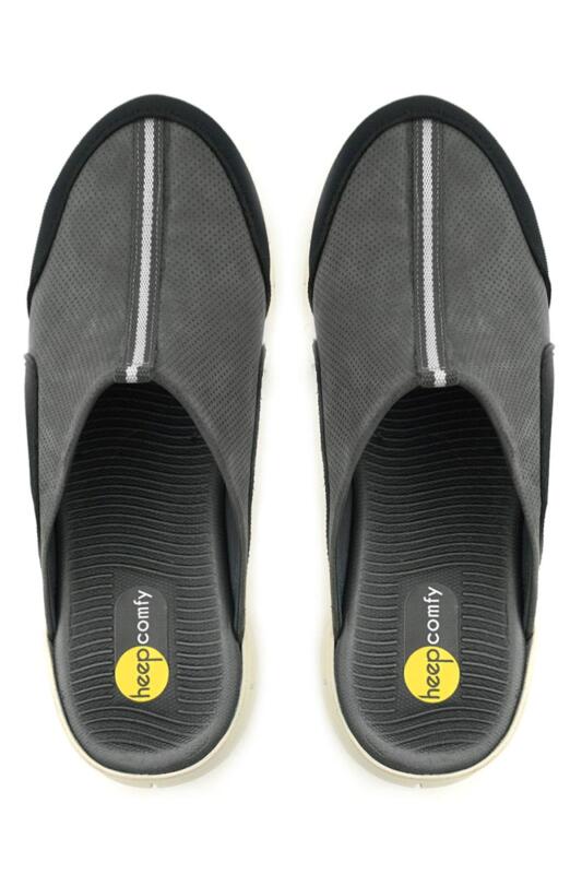 Heep Medikal Hakiki Deri Gri Siyah Krem Tabanlı Comfort Spor Terlik - 9
