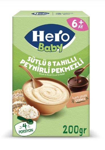 Hero Baby Sütlü 8 Tahıllı Peynirli Pekmezli Kaşık Mama 200 Gr - 1