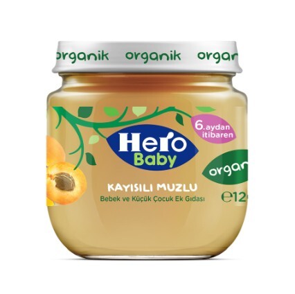 Hero Baby Organik Kayısı Muz Püresi Kavanoz Mama 120 Gr - Hero Baby
