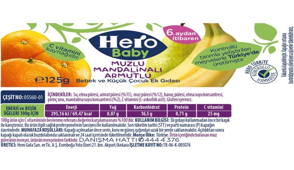 Hero Baby Muzlu Mandalinalı Armutlu Kavanoz Mama 125 Gr - 2