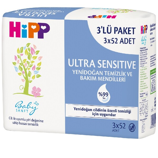 Hipp Ultra Sensitive Yenidoğan Temizlik ve Bakım Mendili 3'Lü 156 Yaprak - Hipp