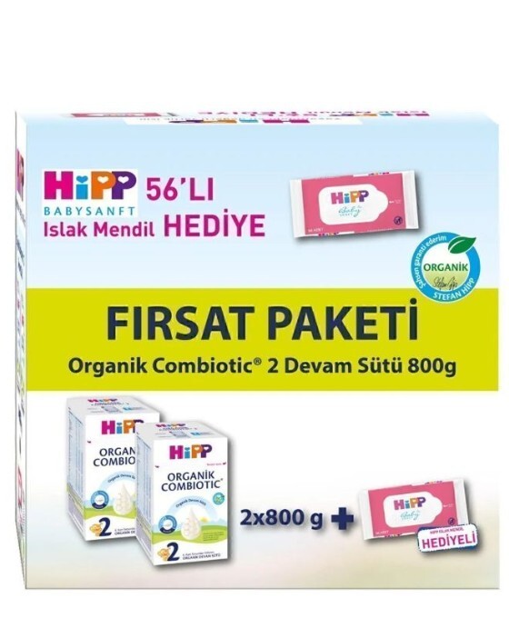Hipp 2 Organik Combiotic Bebek Sütü 800 Gr X2 Islak Mendil Hediyeli - 1