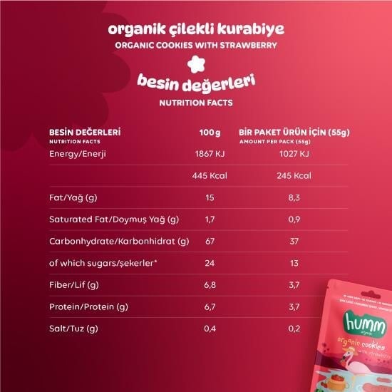 Humm Organik Vegan Çilekli Kurabiye 55 Gr - 3