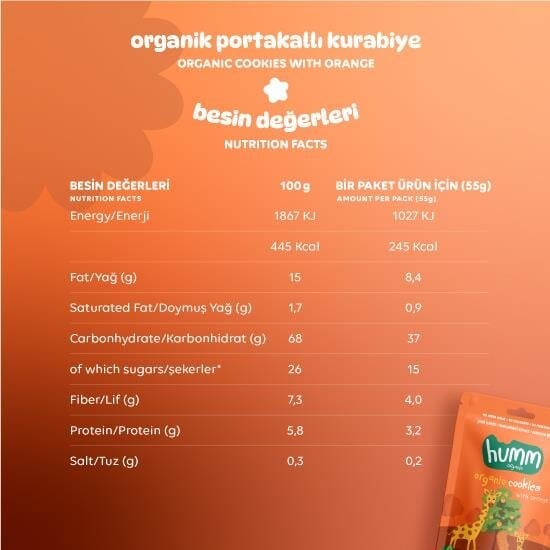Humm Organik Vegan Portakallı Kurabiye 55 Gr - 3
