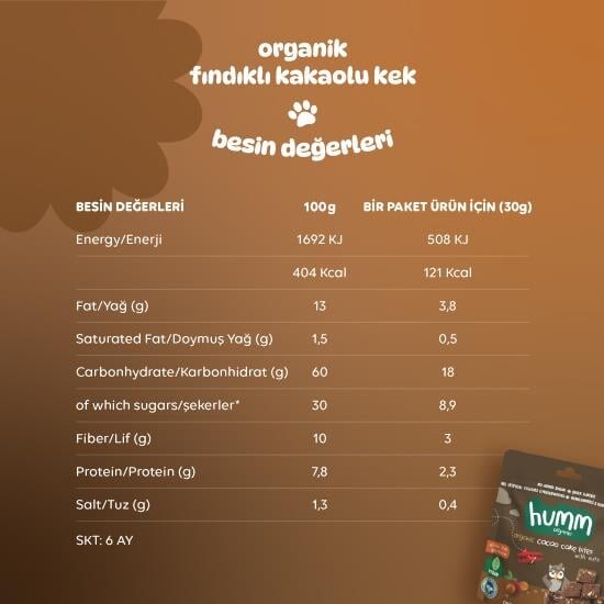 Humm Organik Fındıklı Kakaolu Vegan Kek 30 Gr - 5