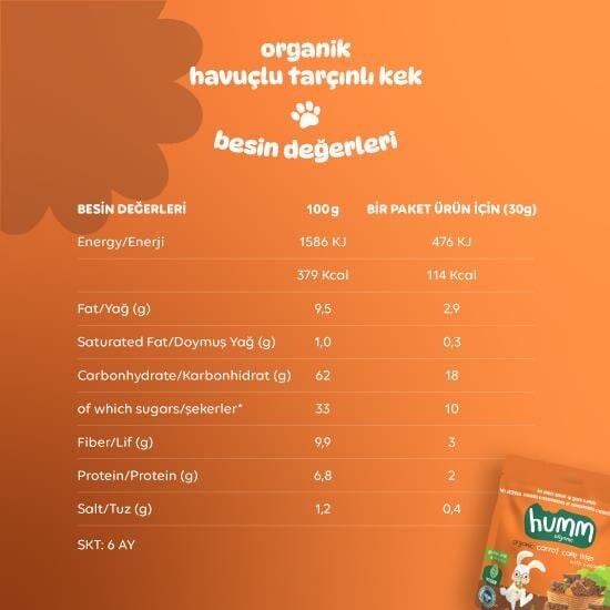 Humm Organik Havuçlu Tarçınlı Vegan Kek 30 Gr - 5