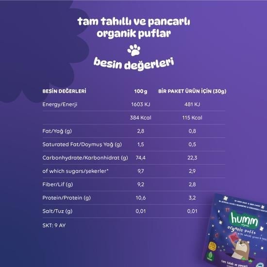 Humm Organik Pancarlı ve Tam Tahıllı Puflar 30 Gr - 5