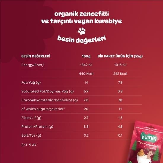 Humm Organik Zencefilli ve Tarçınlı Vegan Kurabiye 55 Gr - 5