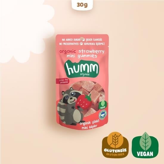 Humm Organik Çilekli Glutensiz Vegan Mini Küpler 30 Gr - Humm