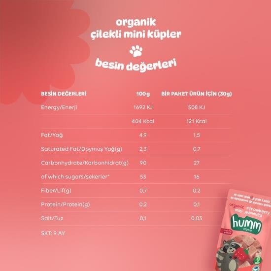 Humm Organik Çilekli Glutensiz Vegan Mini Küpler 30 Gr - 5